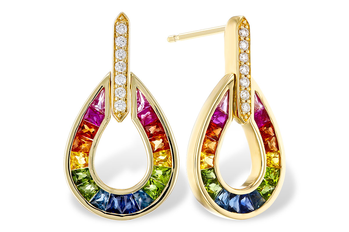 D329-75758: EARRINGS 1.18 MULTI-COLOR SAPP 1.25 TGW