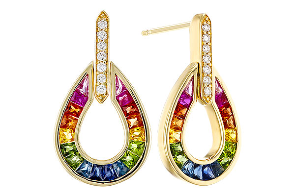 D329-75758: EARRINGS 1.18 MULTI-COLOR SAPP 1.25 TGW