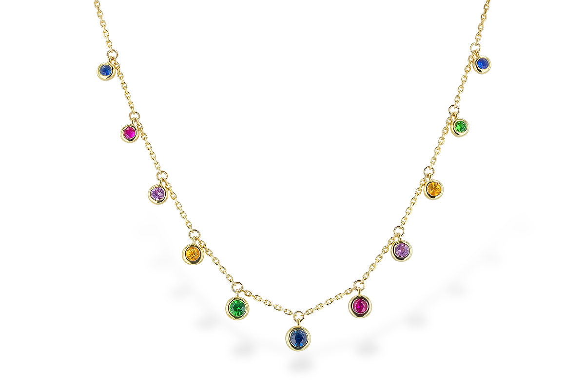 F328-88485: NECK .90 TW MULTI-COLOR SAPPH & GREEN GARNET (18")