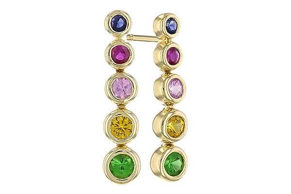F328-90358: EARR .60 TW MULTI-COLOR SAPPH & GREEN GARNET