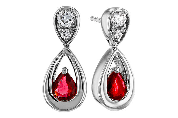 F329-75767: EARRINGS .40 RUBY .52 TGW (4x3 RUBY)