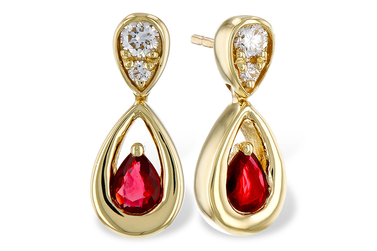 F329-75767: EARRINGS .40 RUBY .52 TGW (4x3 RUBY)