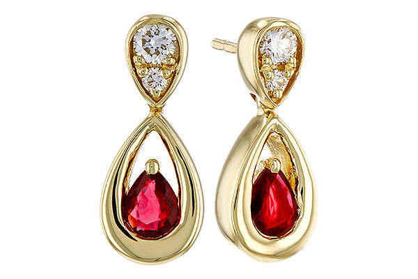 F329-75767: EARRINGS .40 RUBY .52 TGW (4x3 RUBY)