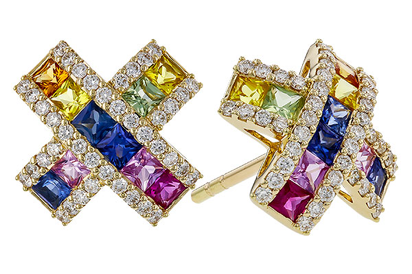 K329-75758: EARRINGS 1.00 MULTI-COLOR SAPPH 1.38 TGW