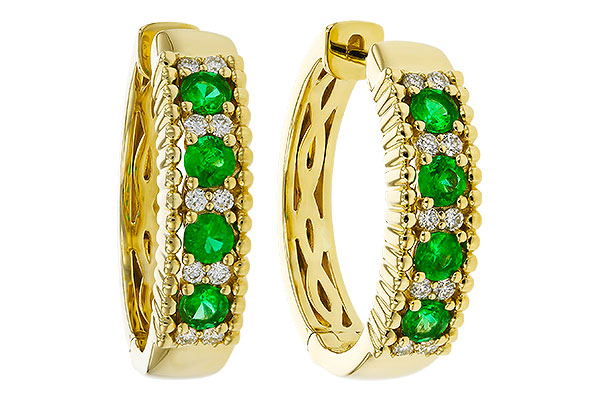 K329-81267: EARRINGS .33 TW EMERALD .45 TGW
