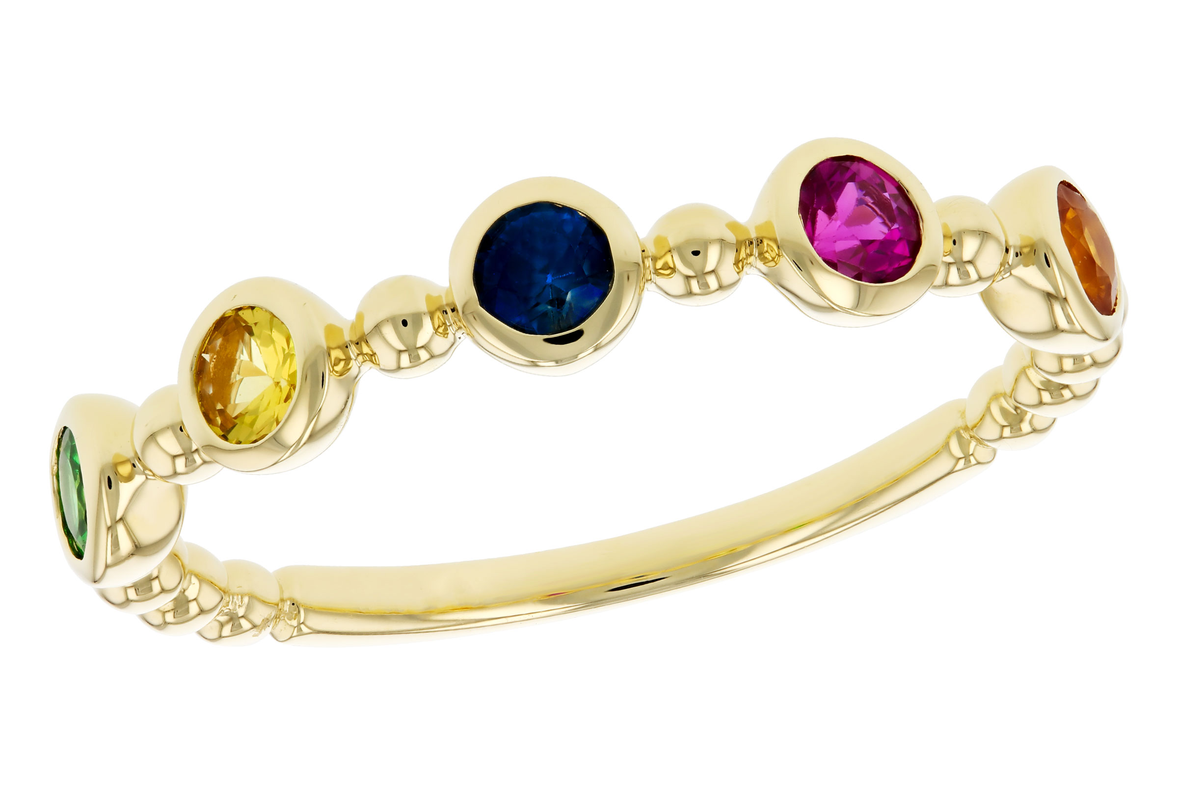 M330-63912: LDS WED RG .52 TW MULTI-COLOR SAPPH & GREEN GARNET